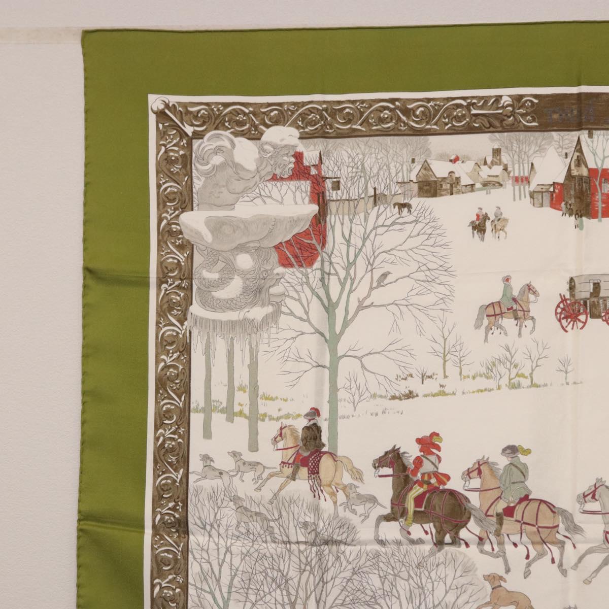 HERMES Carre 90 Scarf Silk Green Auth BA14512M