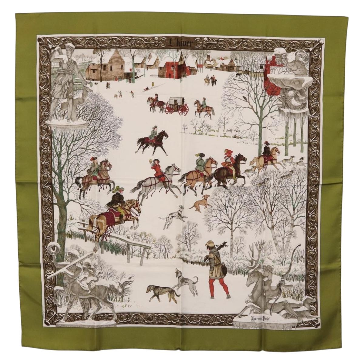 HERMES Carre 90 Scarf Silk Green Auth BA14512M