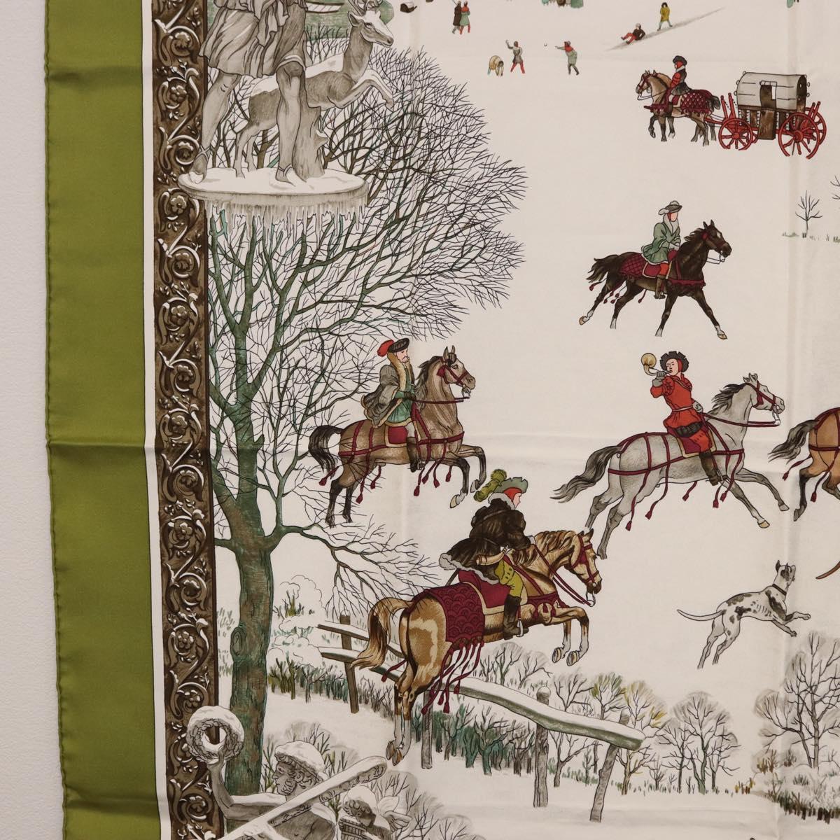 HERMES Carre 90 Scarf Silk Green Auth BA14512M