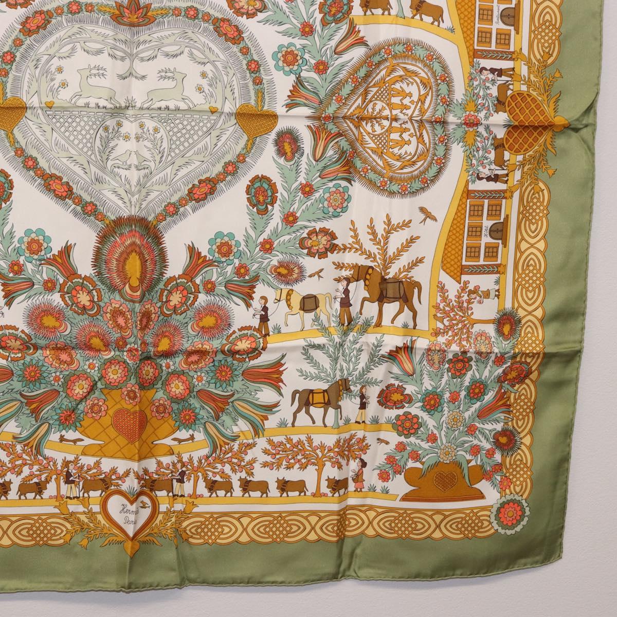 HERMES Carre 90 Scarf ”Decoupages” Silk LIme Green Auth BA14514M