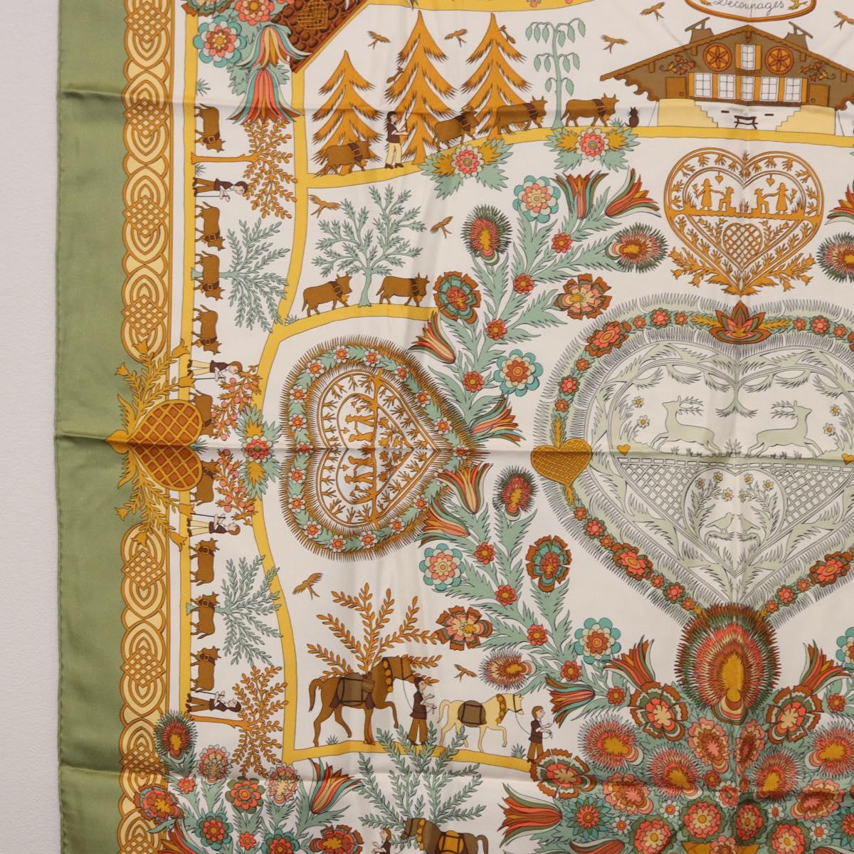 HERMES Carre 90 Scarf ”Decoupages” Silk LIme Green Auth BA14514M