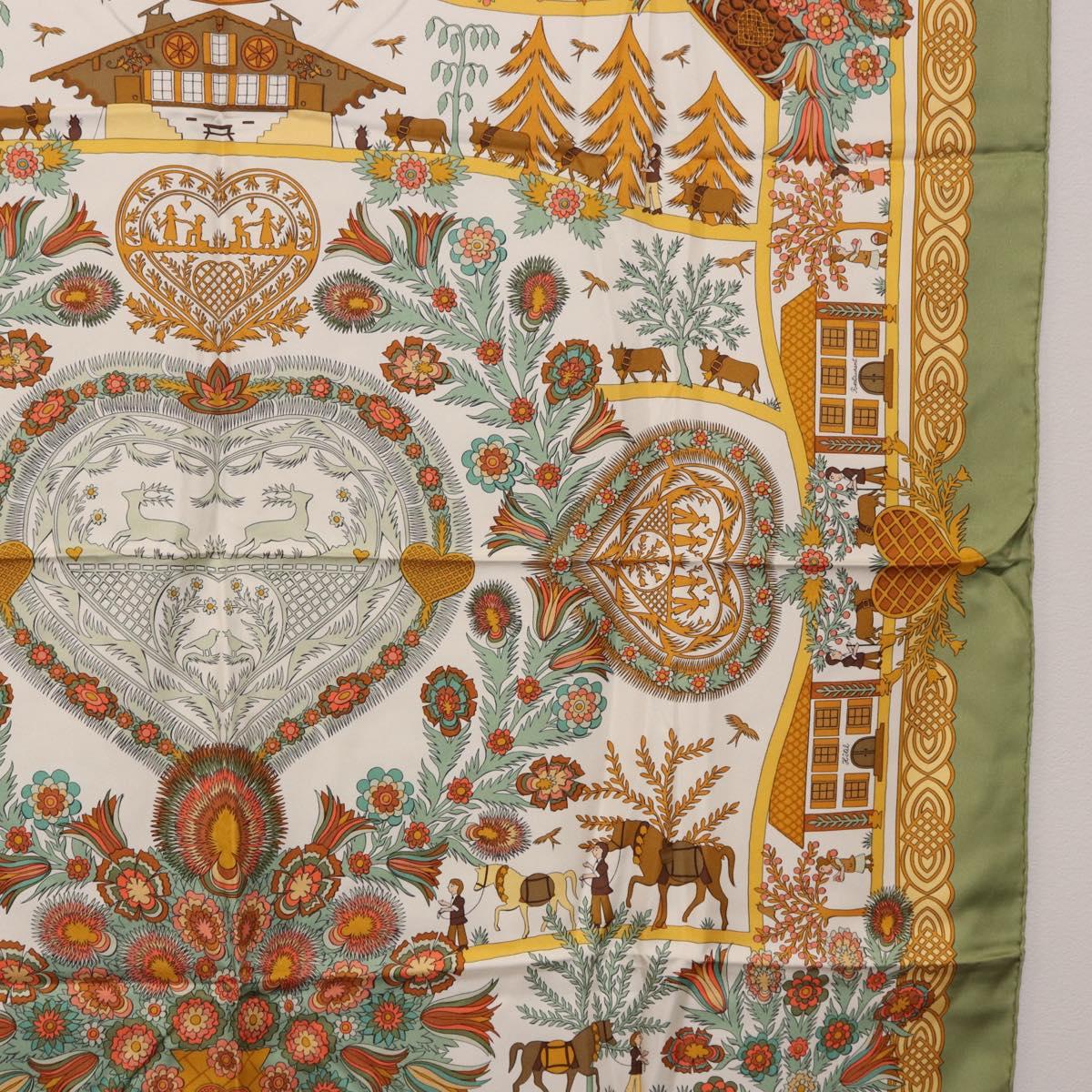 HERMES Carre 90 Scarf ”Decoupages” Silk LIme Green Auth BA14514M