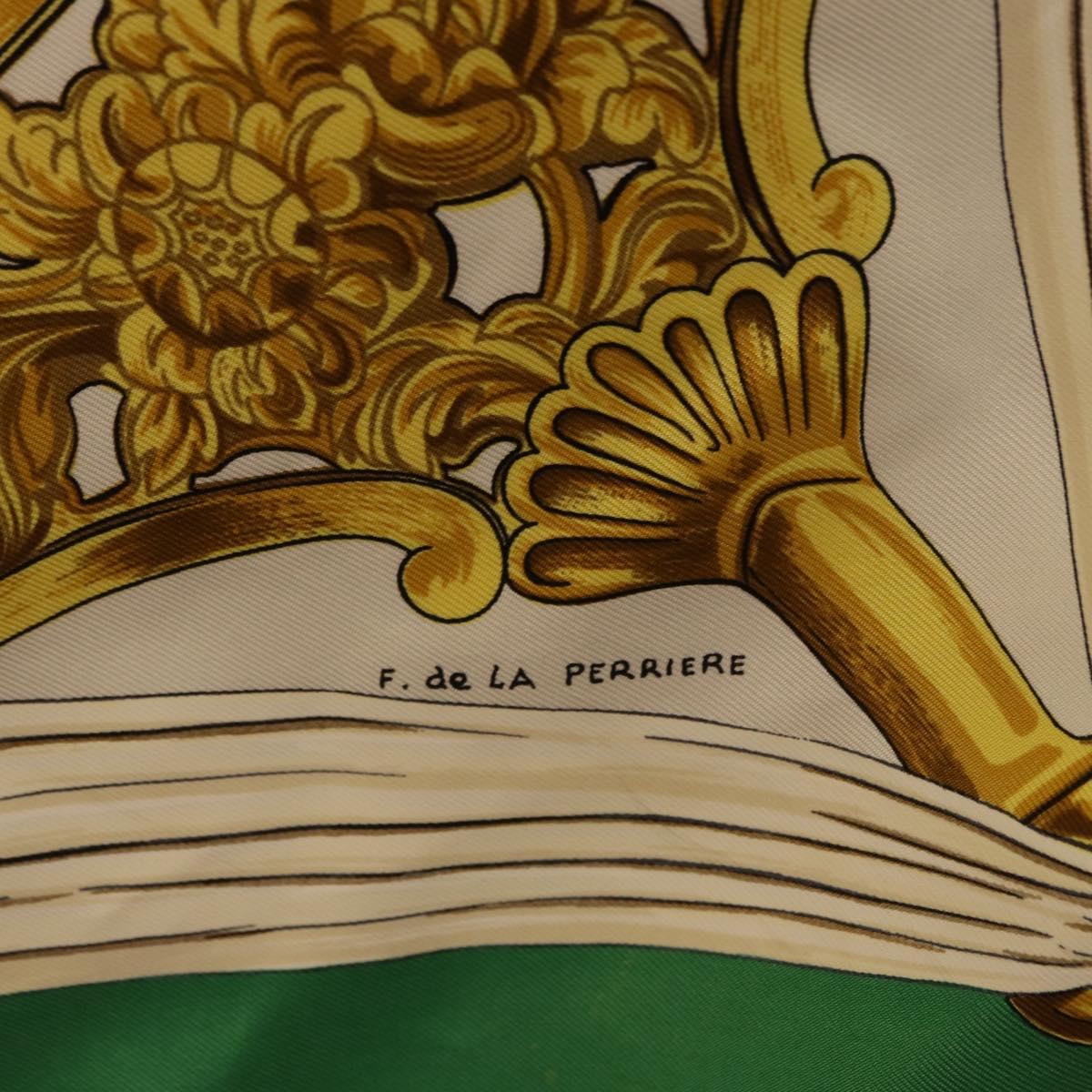 HERMES Carre 90 Scarf ”ETRIERS” Silk Green Auth BA14516