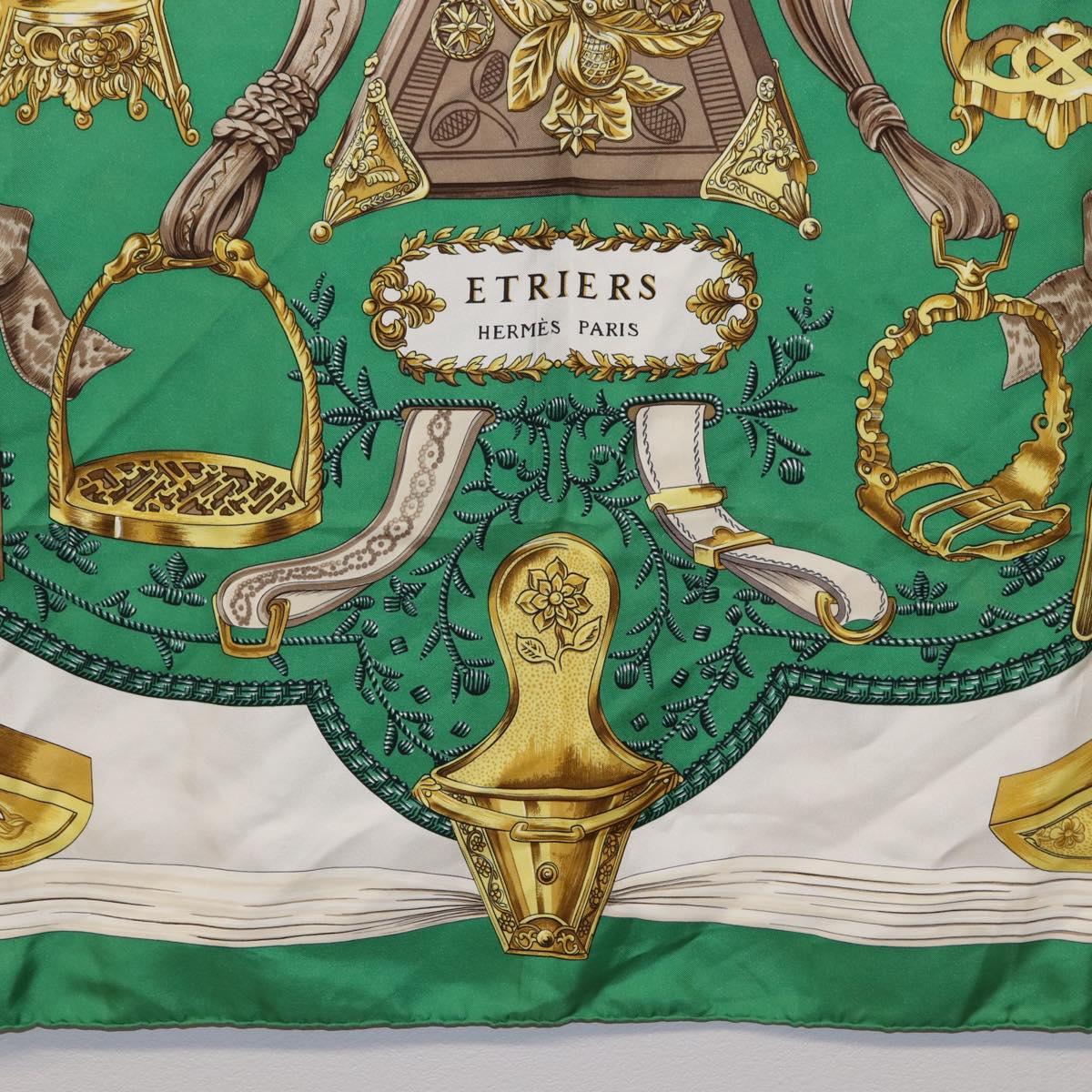 HERMES Carre 90 Scarf ”ETRIERS” Silk Green Auth BA14516