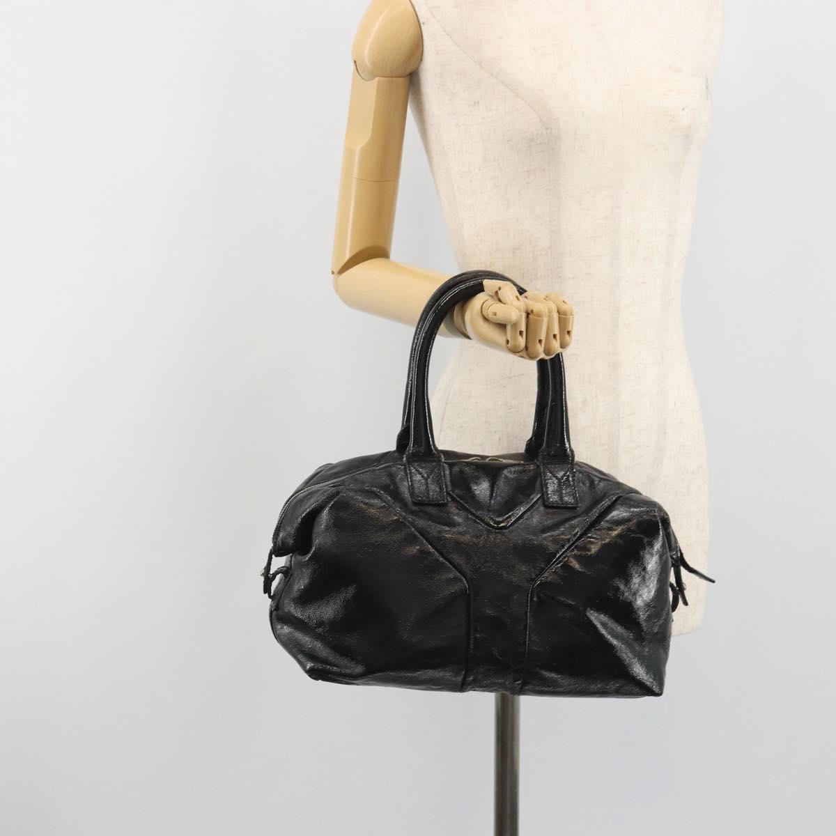 SAINT LAURENT Hand Bag Patent Leather Black Silver 208315 Auth BA14519