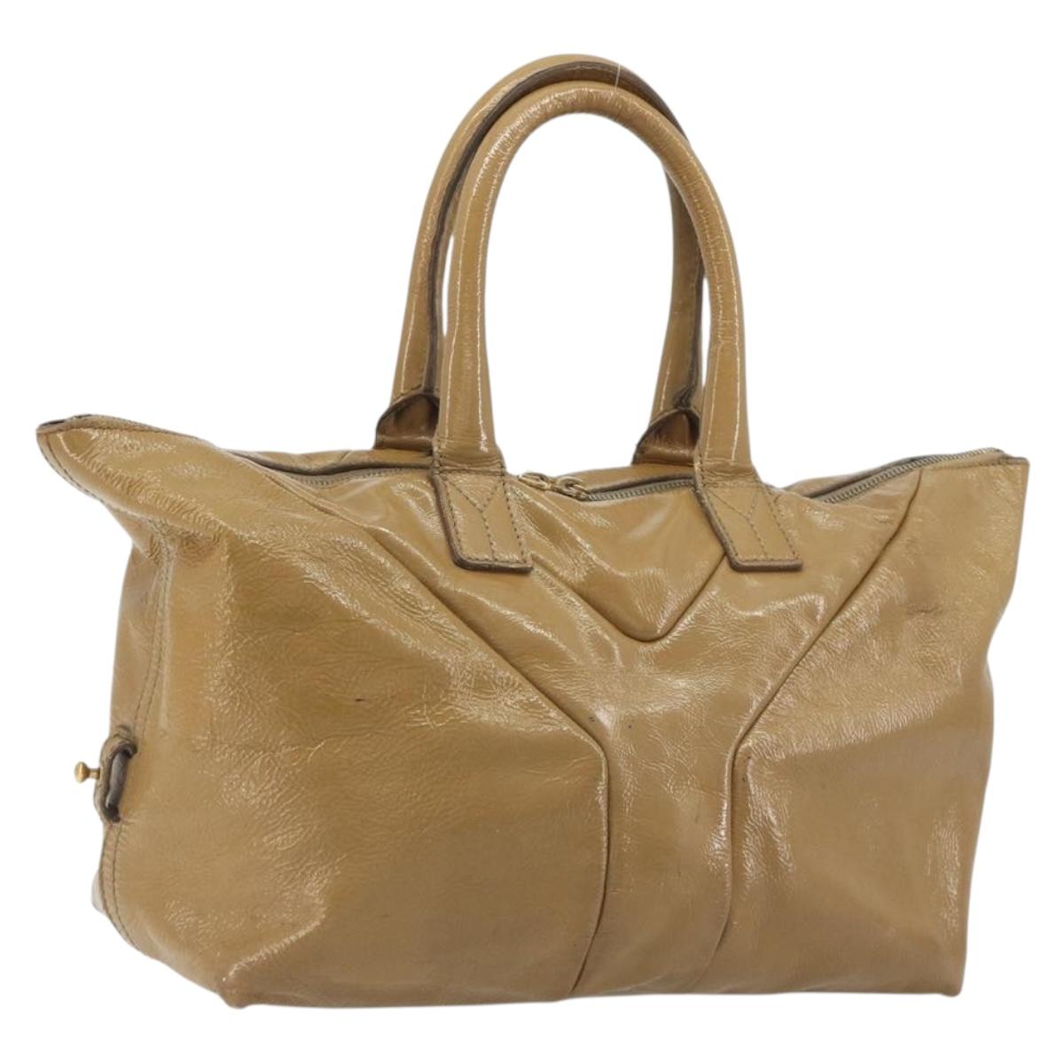 SAINT LAURENT Hand Bag Patent Leather Beige Gold 208315 Auth BA14520