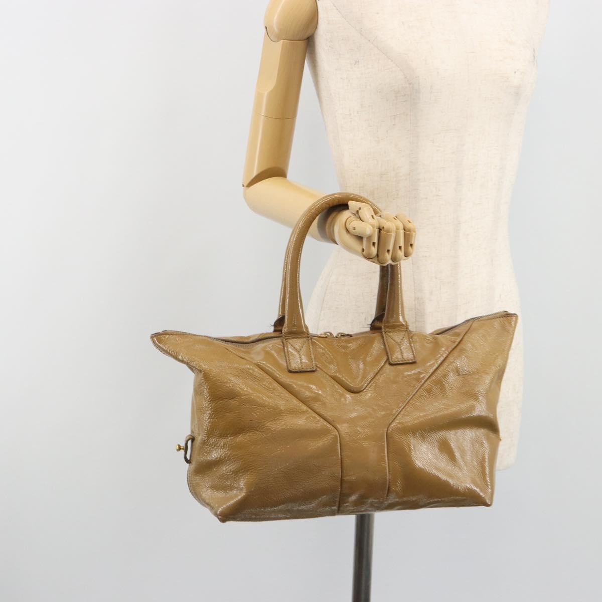 SAINT LAURENT Hand Bag Patent Leather Beige Gold 208315 Auth BA14520