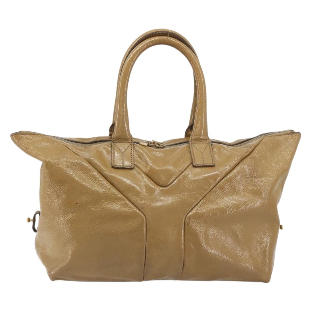 SAINT LAURENT Hand Bag Patent Leather Beige Gold 208315 Auth BA14520