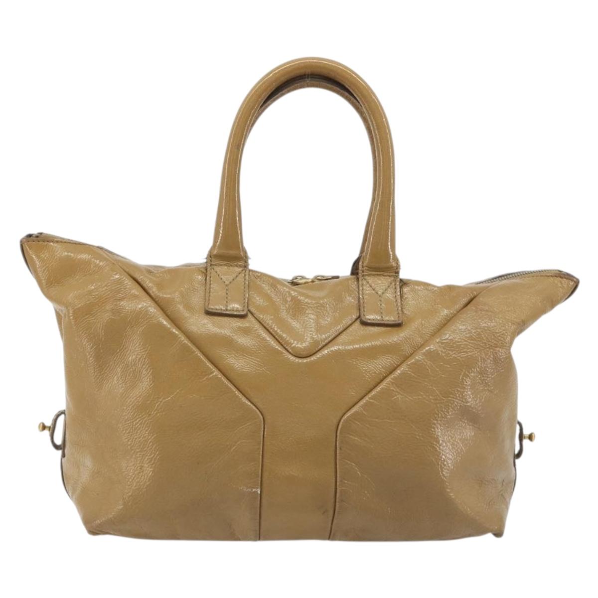 SAINT LAURENT Hand Bag Patent Leather Beige Gold 208315 Auth BA14520