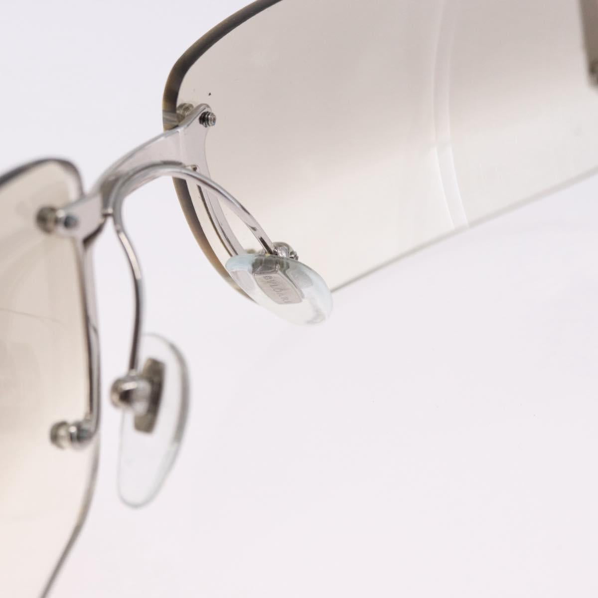 BVLGARI Rimless Sunglasses Metal Clear Silver Auth BA14525