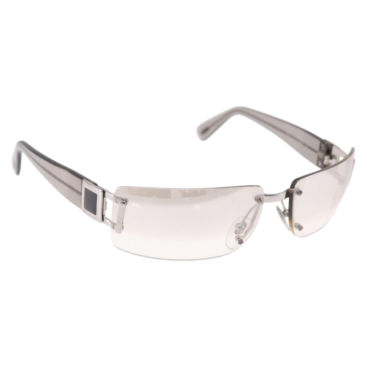 BVLGARI Rimless Sunglasses Metal Clear Silver Auth BA14525