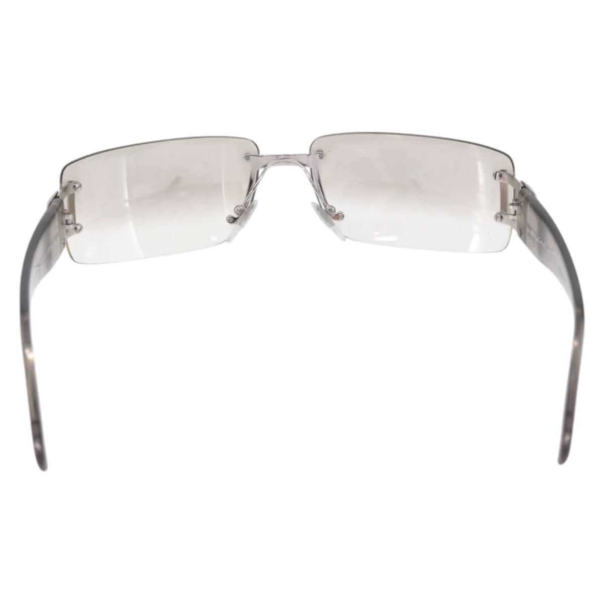 BVLGARI Rimless Sunglasses Metal Clear Silver Auth BA14525