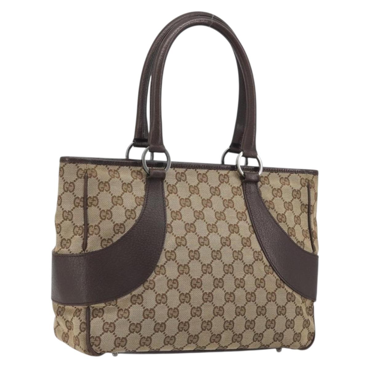 GUCCI GG Canvas Hand Bag Beige Silver 113011 Auth BA14549