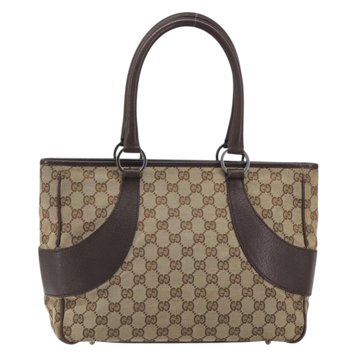 GUCCI GG Canvas Hand Bag Beige Silver 113011 Auth BA14549