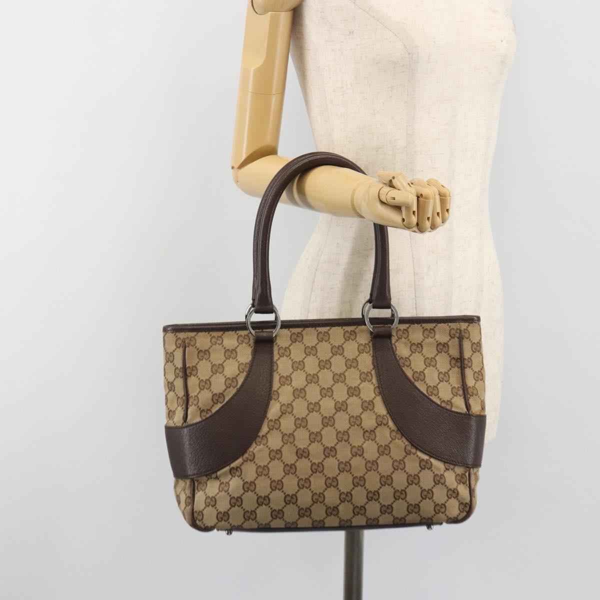 GUCCI GG Canvas Hand Bag Beige Silver 113011 Auth BA14549