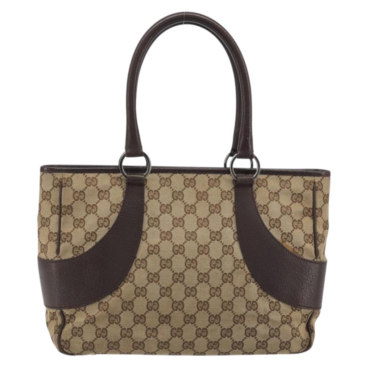 GUCCI GG Canvas Hand Bag Beige Silver 113011 Auth BA14549