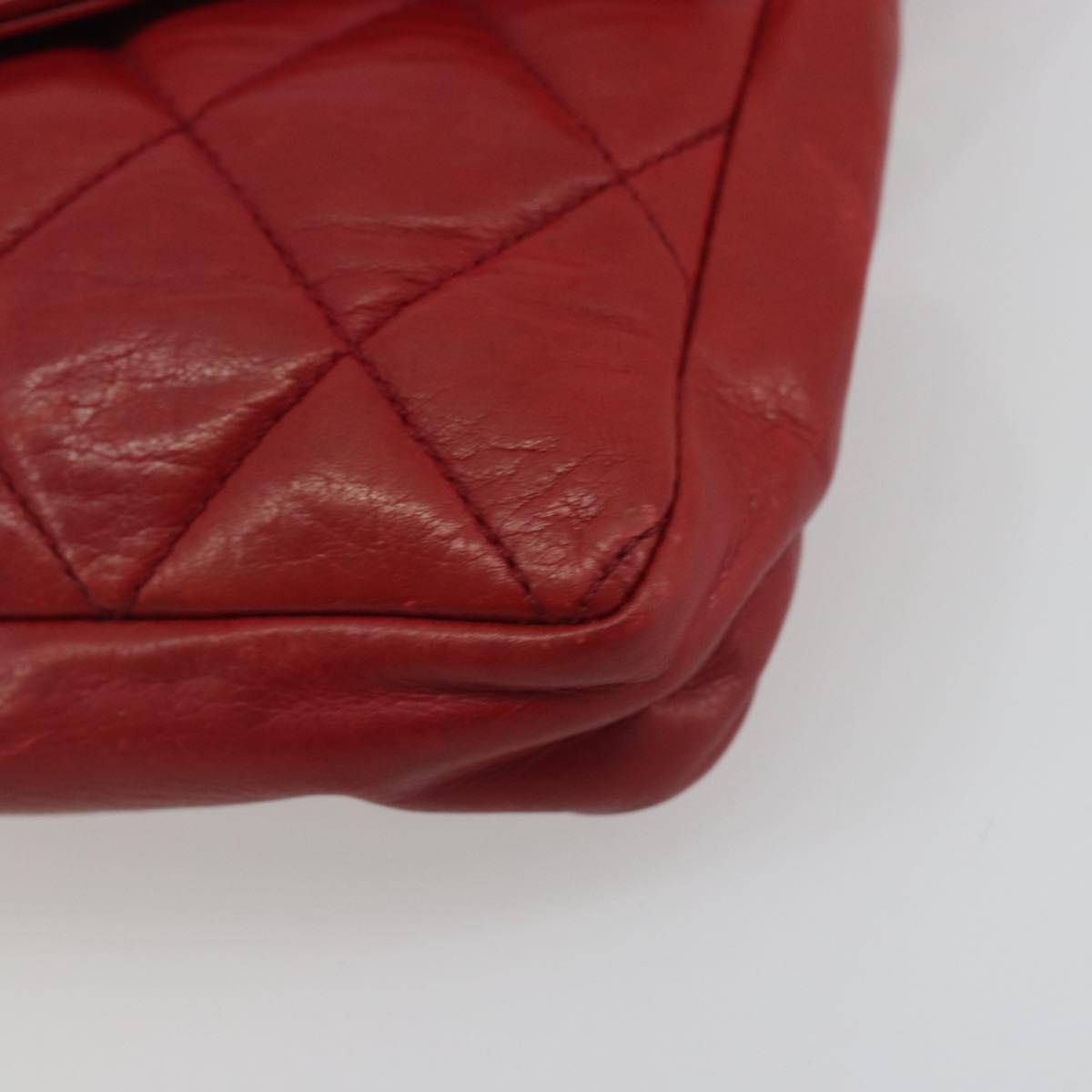 CHANEL Matelasse Waist Bag Lamb Skin Red Gold Tone CC Auth BA14558