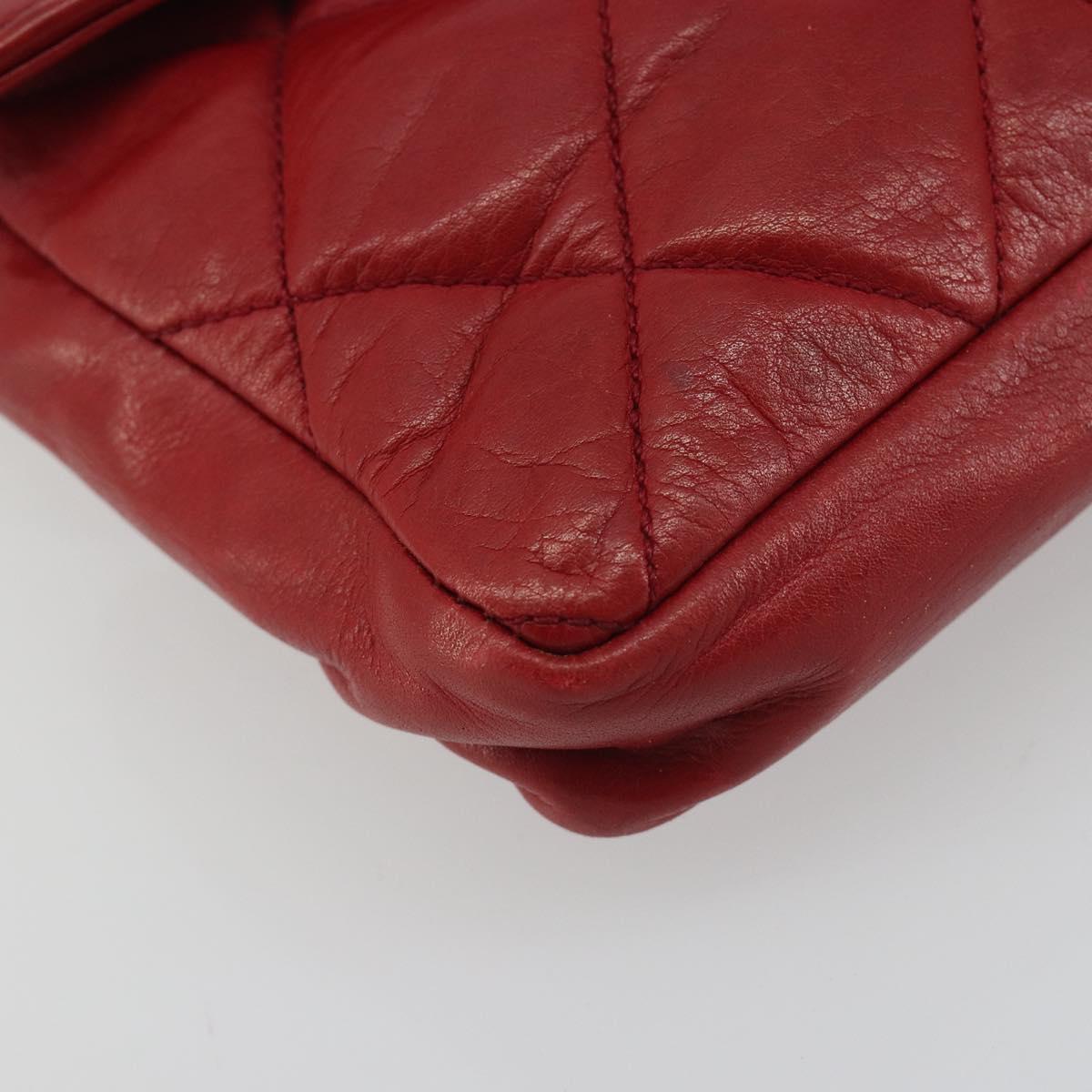 CHANEL Matelasse Waist Bag Lamb Skin Red Gold Tone CC Auth BA14558