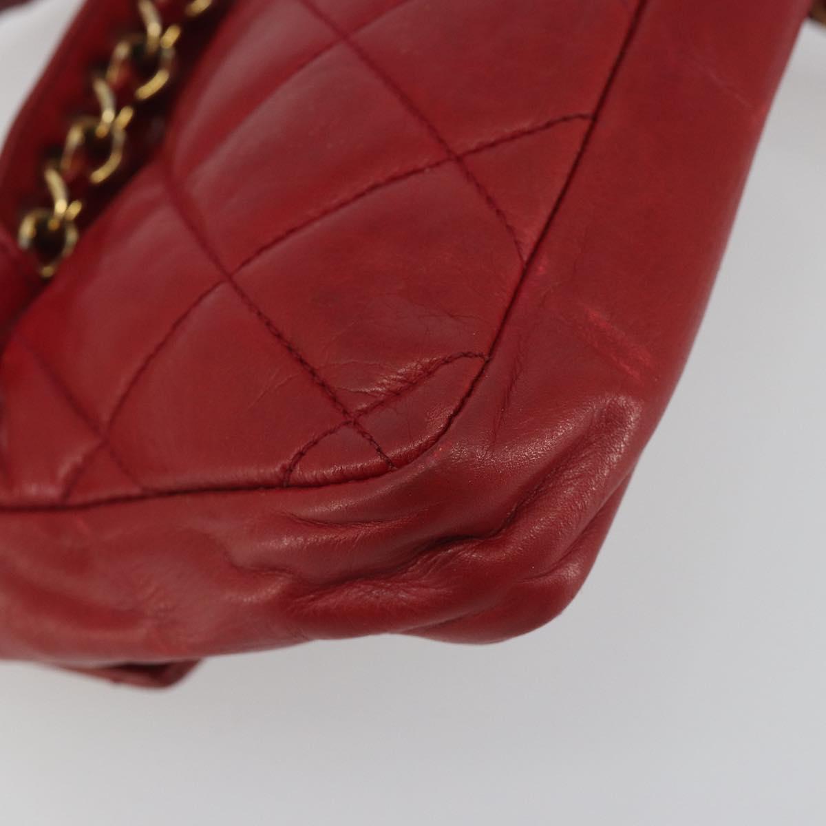 CHANEL Matelasse Waist Bag Lamb Skin Red Gold Tone CC Auth BA14558