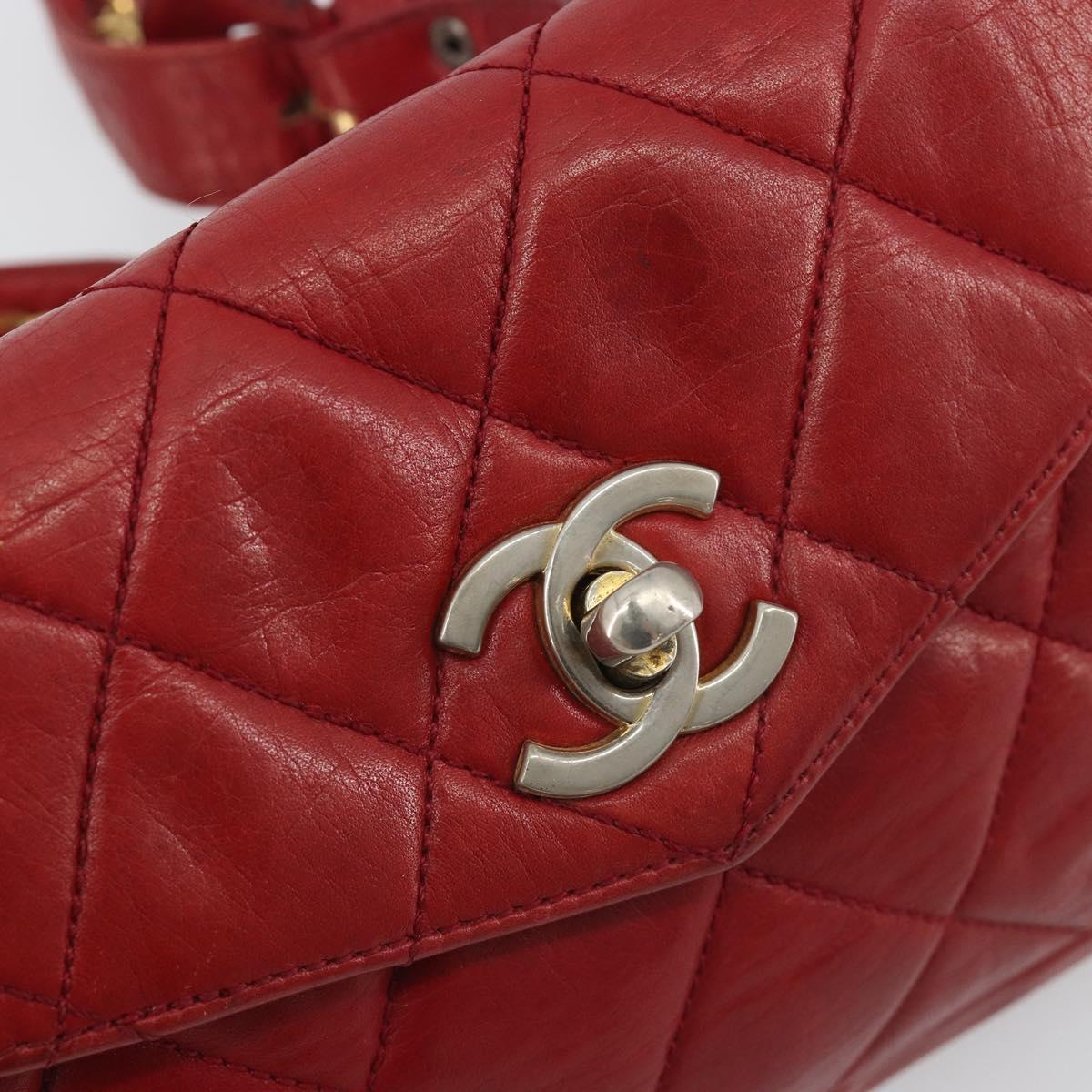 CHANEL Matelasse Waist Bag Lamb Skin Red Gold Tone CC Auth BA14558