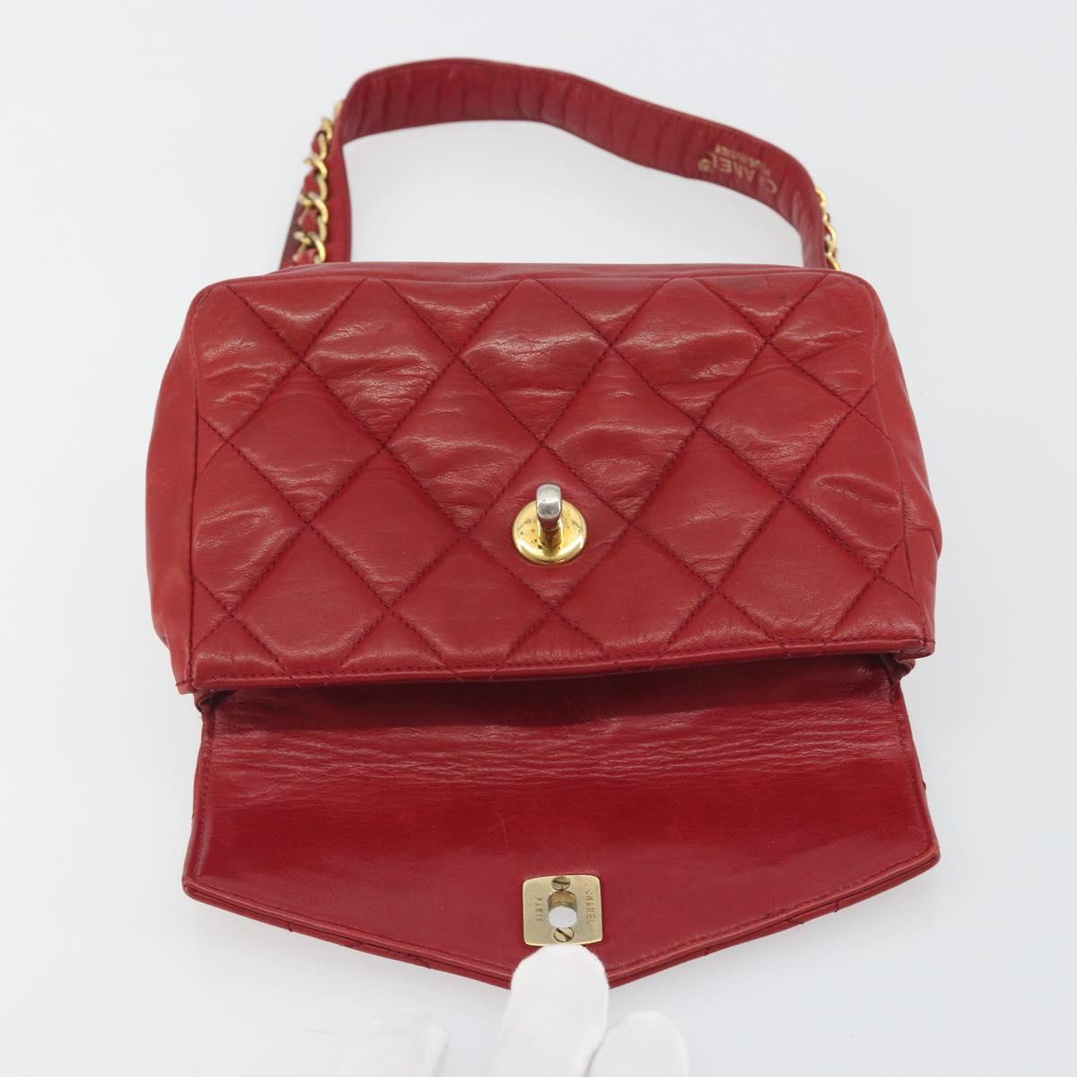 CHANEL Matelasse Waist Bag Lamb Skin Red Gold Tone CC Auth BA14558