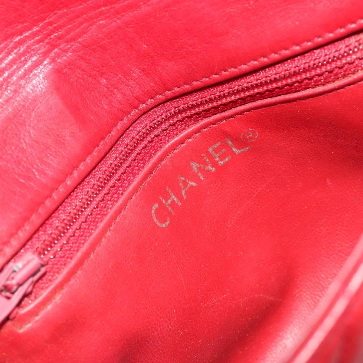 CHANEL Matelasse Waist Bag Lamb Skin Red Gold Tone CC Auth BA14558