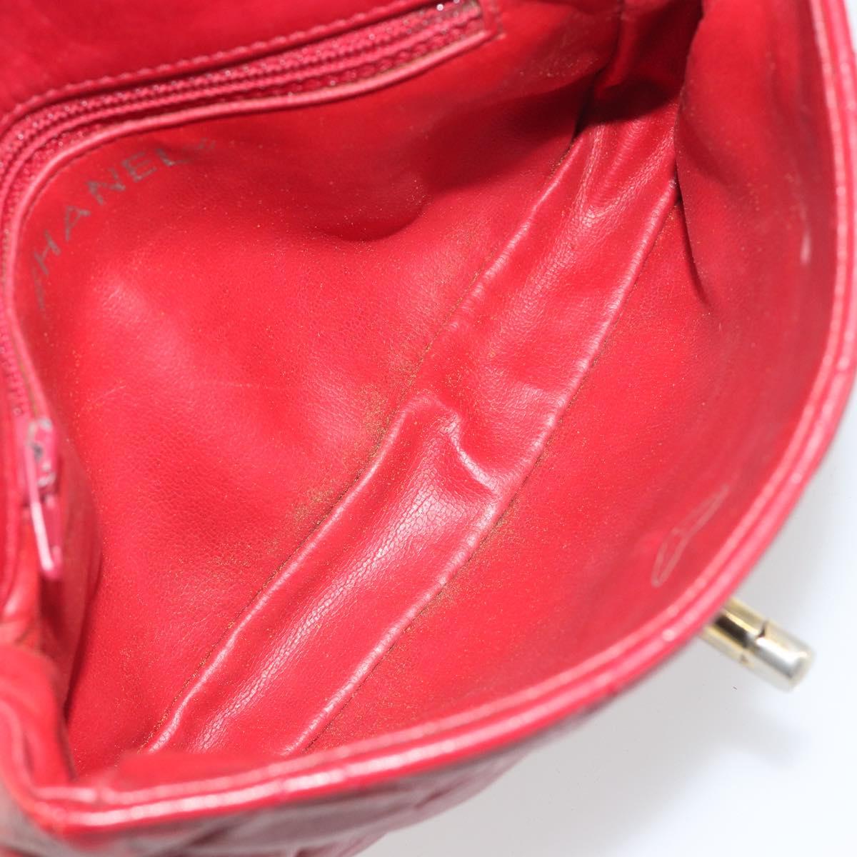 CHANEL Matelasse Waist Bag Lamb Skin Red Gold Tone CC Auth BA14558