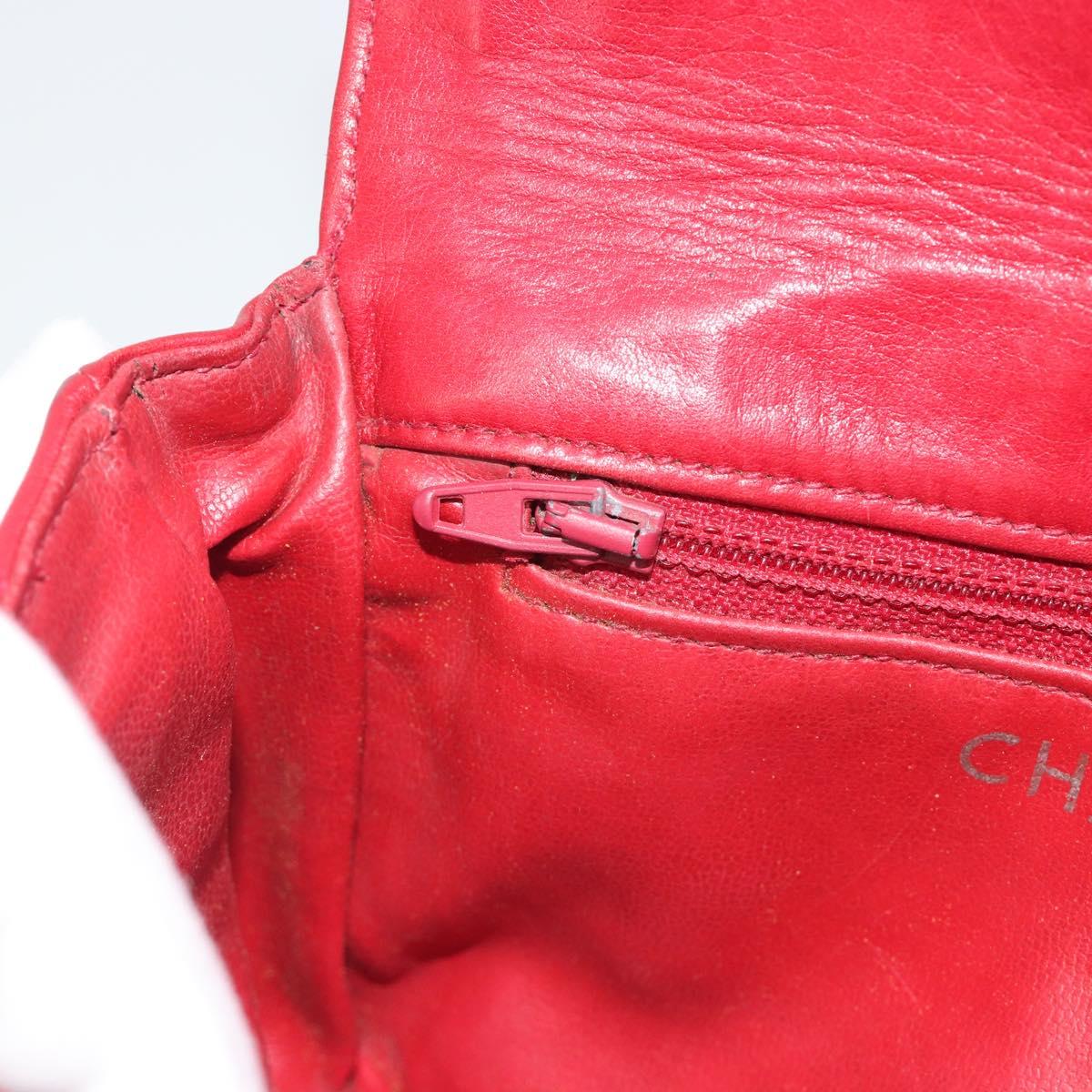 CHANEL Matelasse Waist Bag Lamb Skin Red Gold Tone CC Auth BA14558