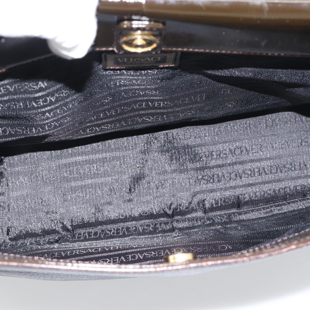 VERSACE Hand Bag Leather Brown Gold Tone Auth BA14561