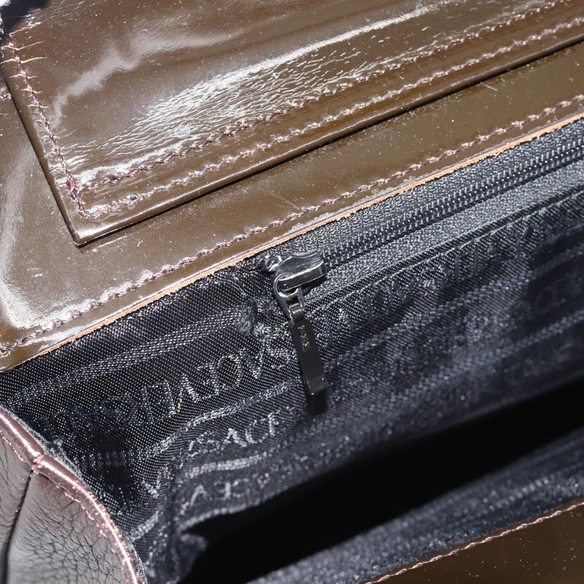 VERSACE Hand Bag Leather Brown Gold Tone Auth BA14561