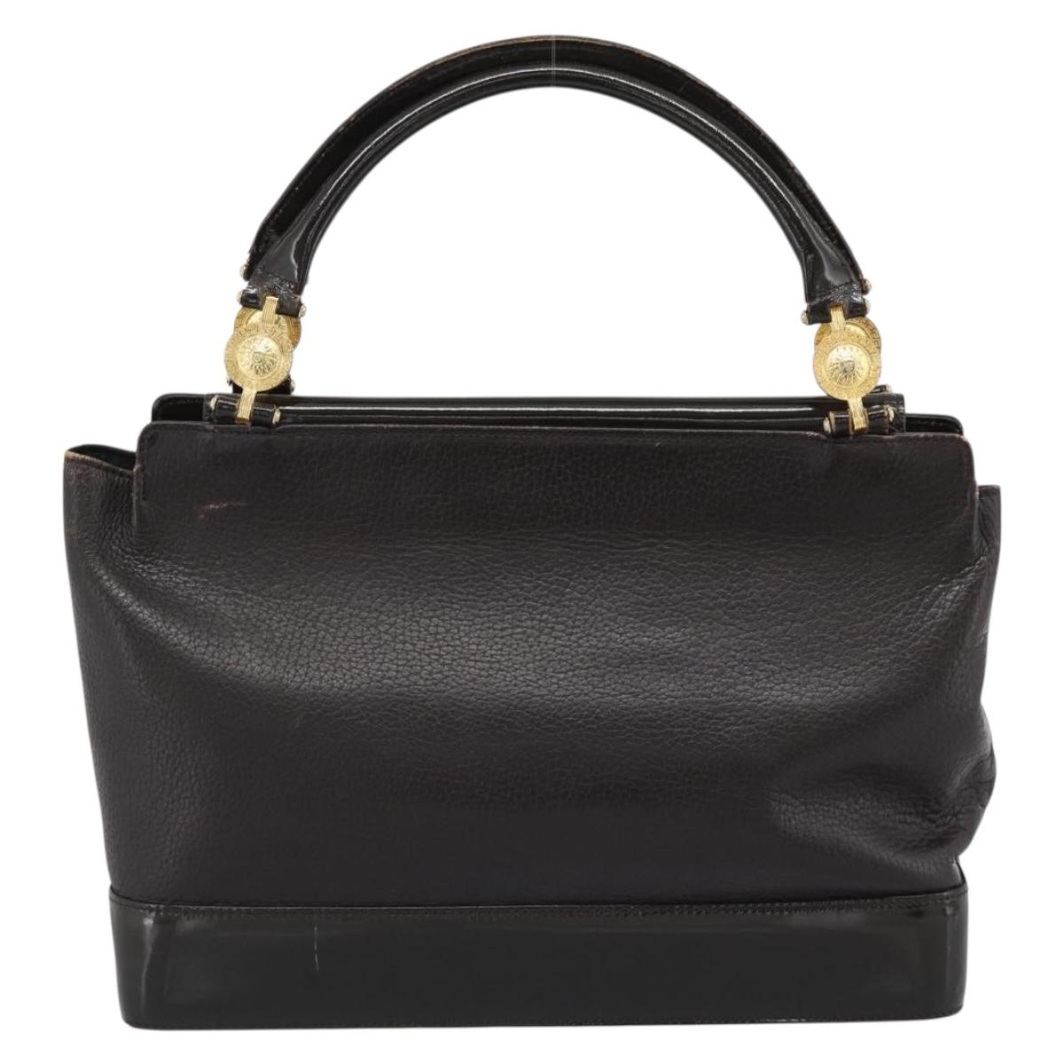 VERSACE Hand Bag Leather Brown Gold Tone Auth BA14561