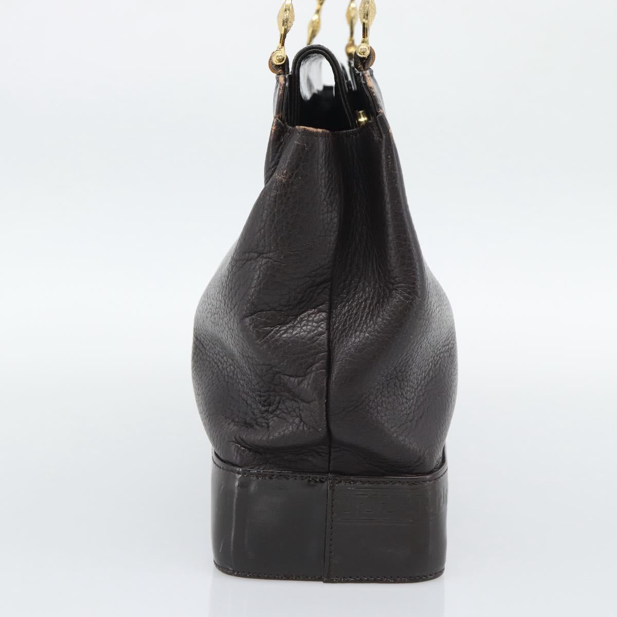 VERSACE Hand Bag Leather Brown Gold Tone Auth BA14561
