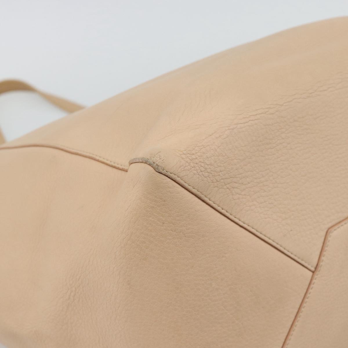 CELINE Tote Bag Leather Beige Auth BA14562A