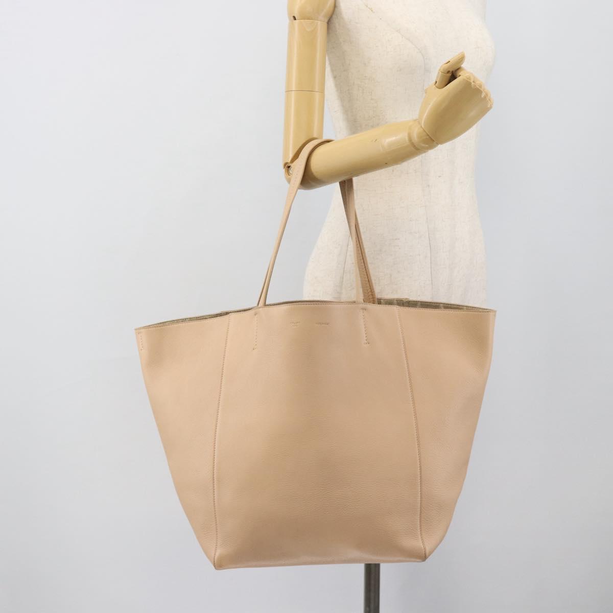 CELINE Tote Bag Leather Beige Auth BA14562A