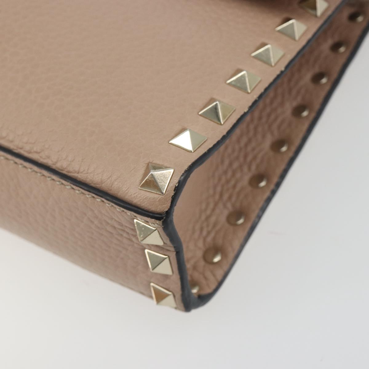 VALENTINO Studs Shoulder Bag Leather Pink Gold Tone Auth BA14563