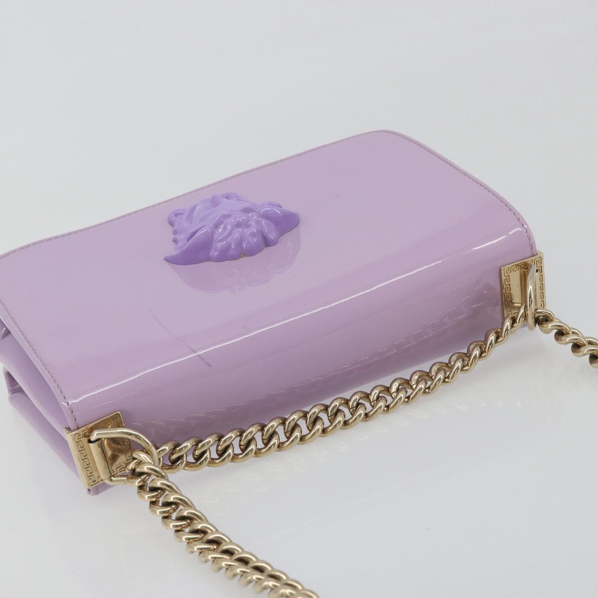 VERSACE Medusa Chain Shoulder Bag Patent Purple Gold Tone Auth BA14565A
