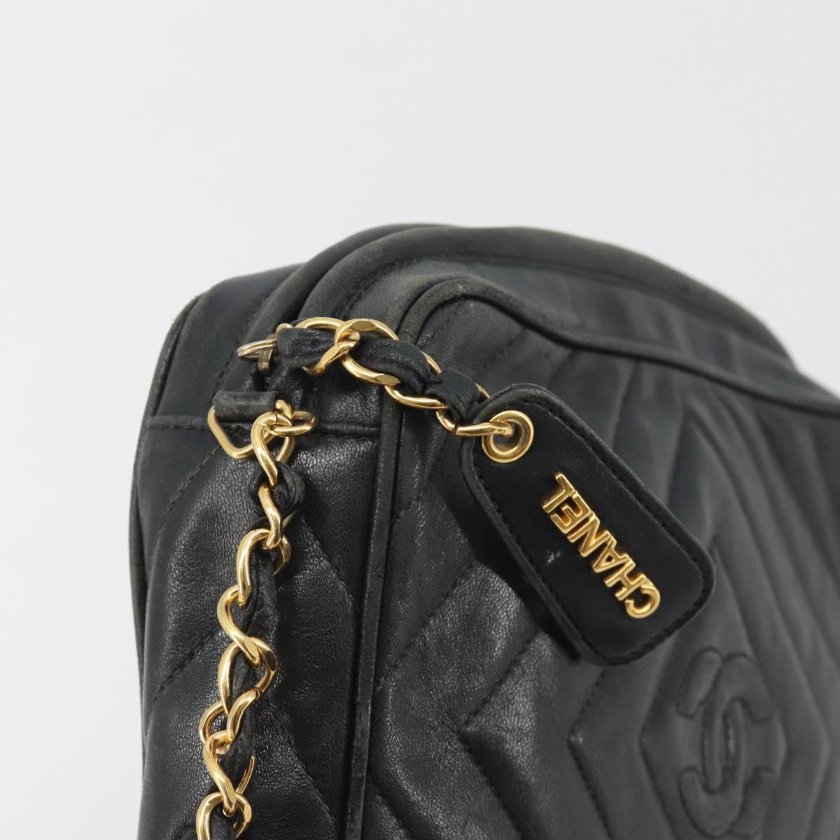 CHANEL Diamond Stitch Chain Shoulder Bag Lamb Skin Black Gold CC Auth BA14566