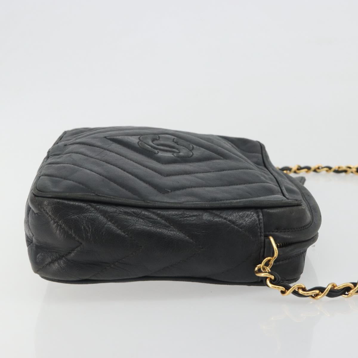 CHANEL Diamond Stitch Chain Shoulder Bag Lamb Skin Black Gold CC Auth BA14566