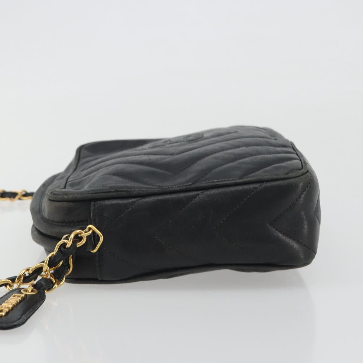 CHANEL Diamond Stitch Chain Shoulder Bag Lamb Skin Black Gold CC Auth BA14566