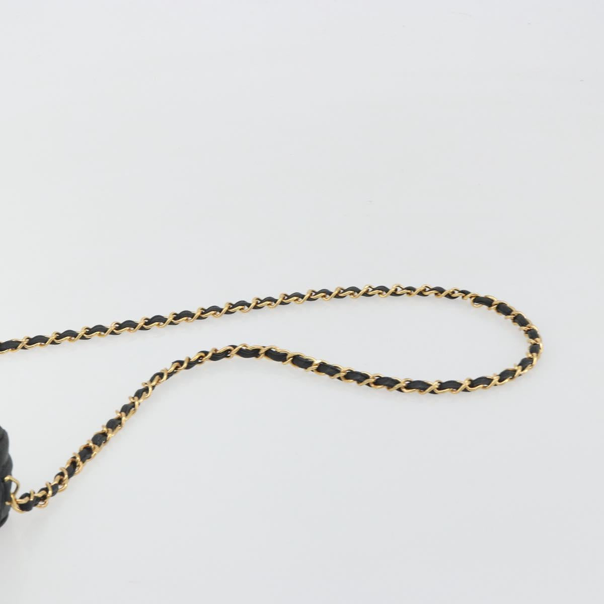 CHANEL Diamond Stitch Chain Shoulder Bag Lamb Skin Black Gold CC Auth BA14566