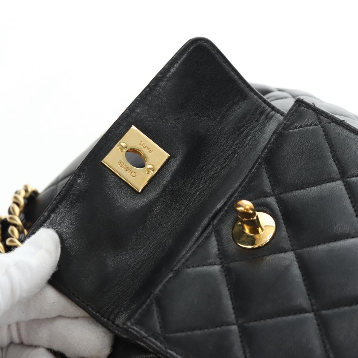 CHANEL Matelasse Chain Backpack Lamb Skin Black Gold Tone CC Auth BA14567M