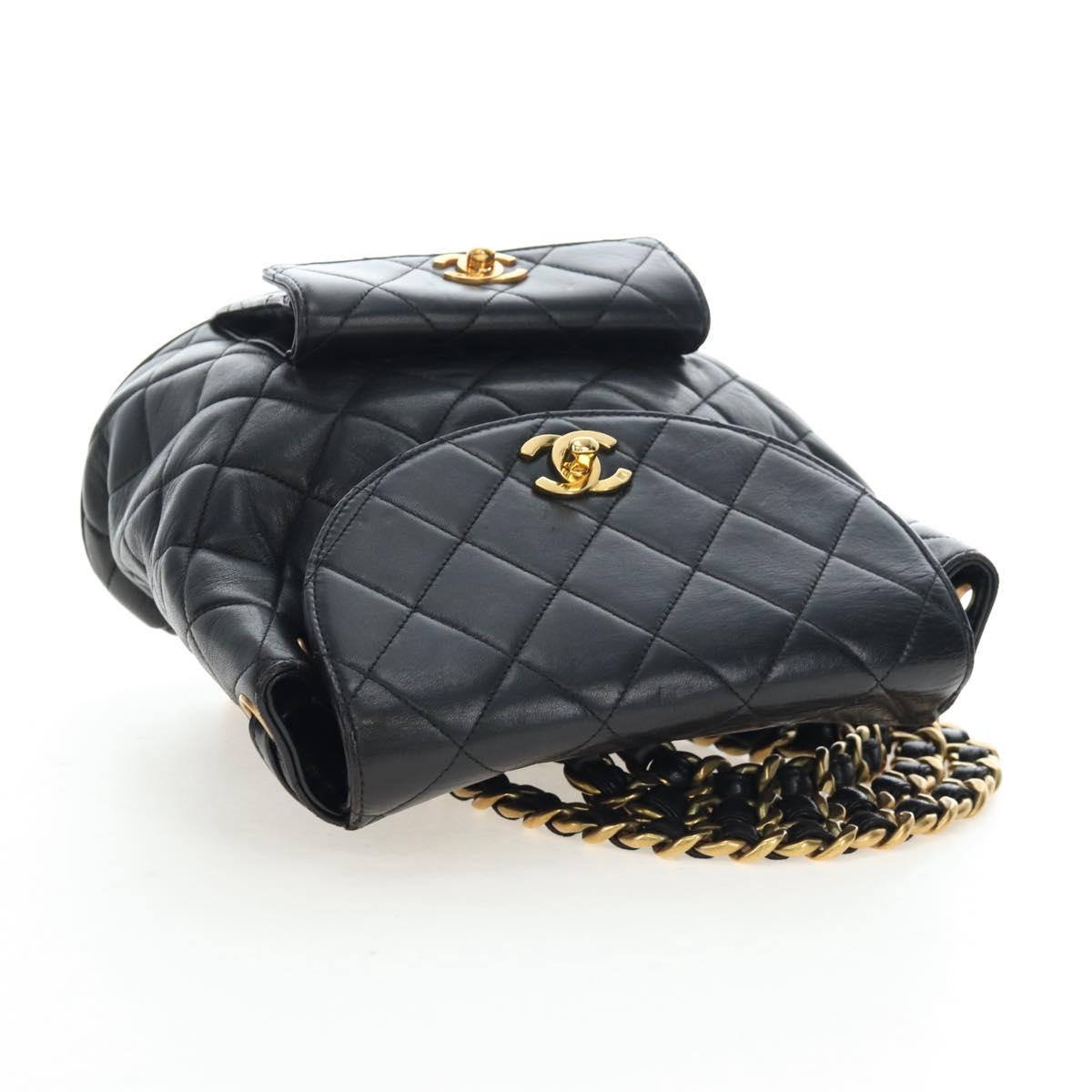 CHANEL Matelasse Chain Backpack Lamb Skin Black Gold Tone CC Auth BA14567M