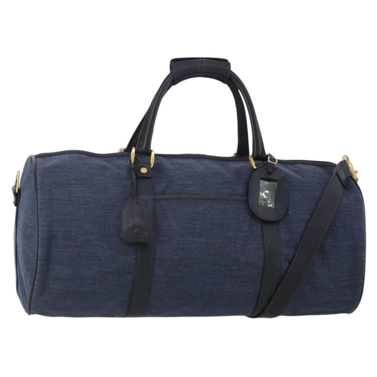 GUCCI Boston Bag Canvas 2way Navy Gold Tone 012 123 0254 Auth BA14569