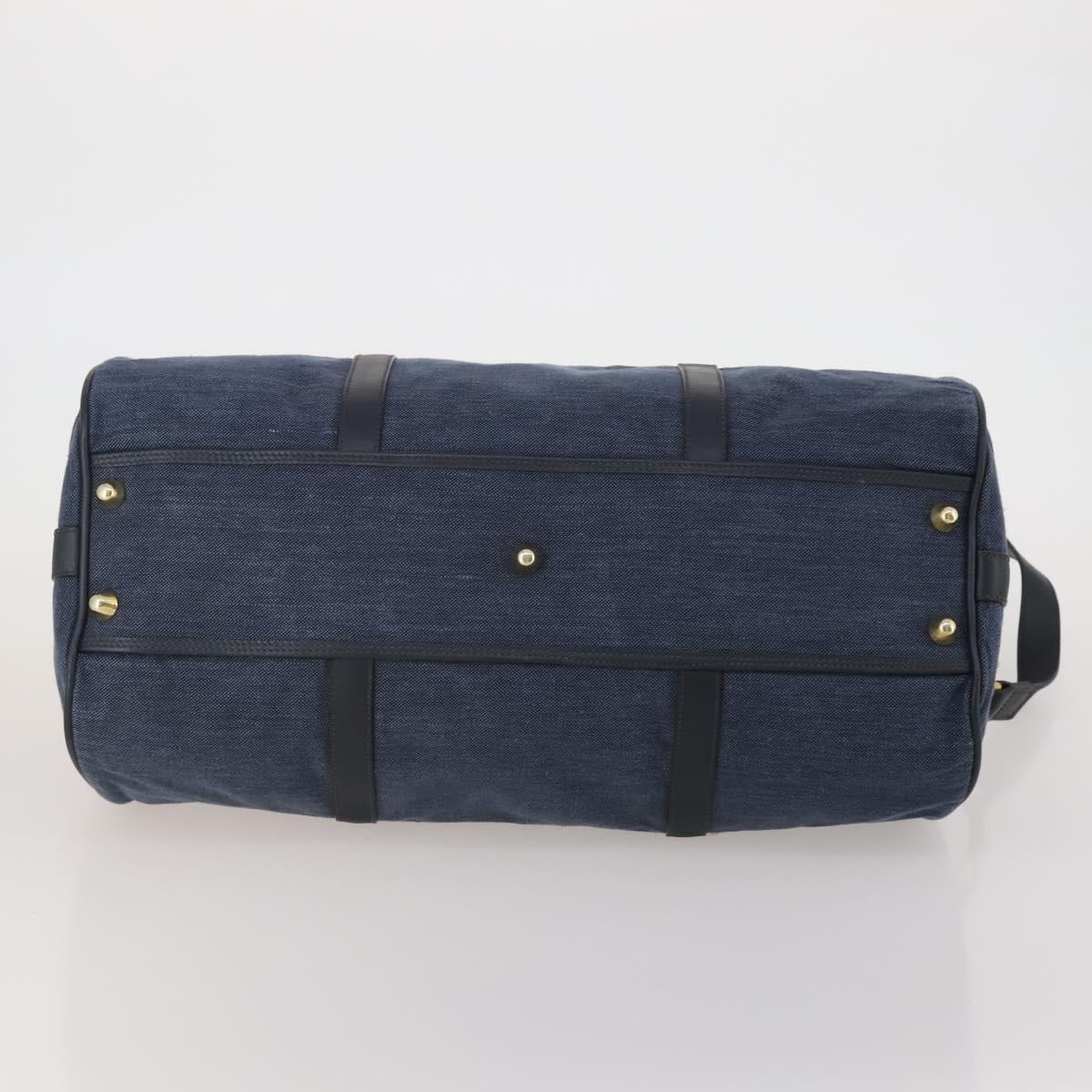 GUCCI Boston Bag Canvas 2way Navy Gold Tone 012 123 0254 Auth BA14569