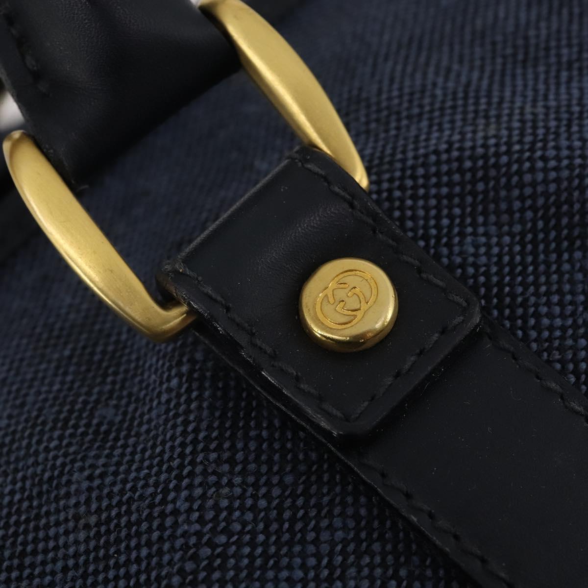 GUCCI Boston Bag Canvas 2way Navy Gold Tone 012 123 0254 Auth BA14569