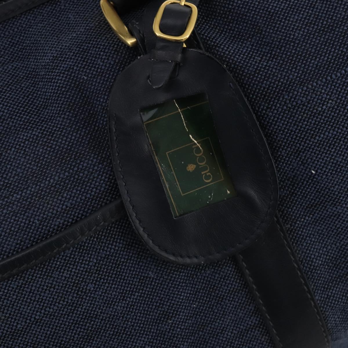 GUCCI Boston Bag Canvas 2way Navy Gold Tone 012 123 0254 Auth BA14569