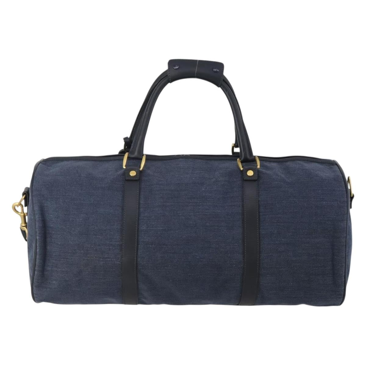 GUCCI Boston Bag Canvas 2way Navy Gold Tone 012 123 0254 Auth BA14569