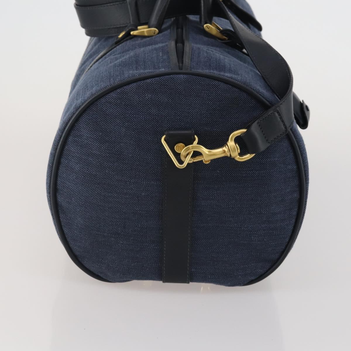 GUCCI Boston Bag Canvas 2way Navy Gold Tone 012 123 0254 Auth BA14569
