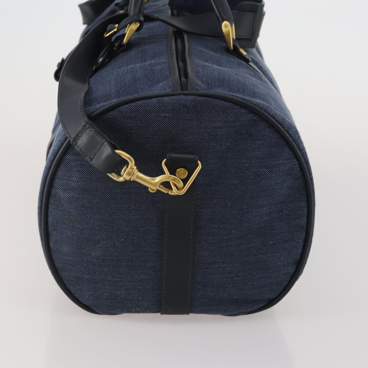 GUCCI Boston Bag Canvas 2way Navy Gold Tone 012 123 0254 Auth BA14569