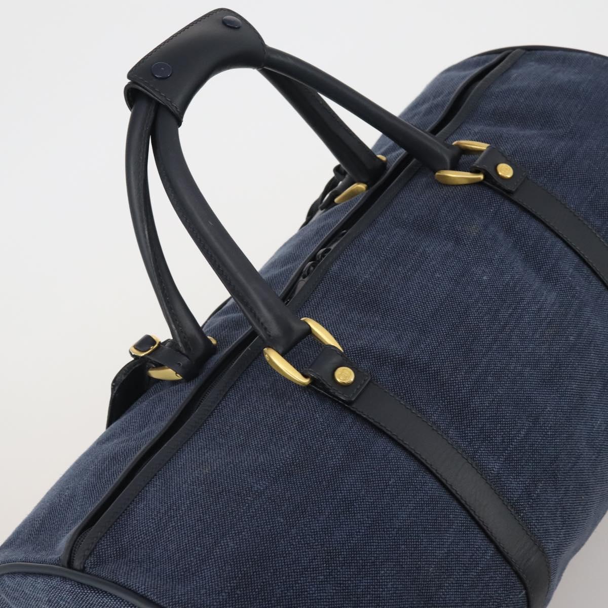 GUCCI Boston Bag Canvas 2way Navy Gold Tone 012 123 0254 Auth BA14569